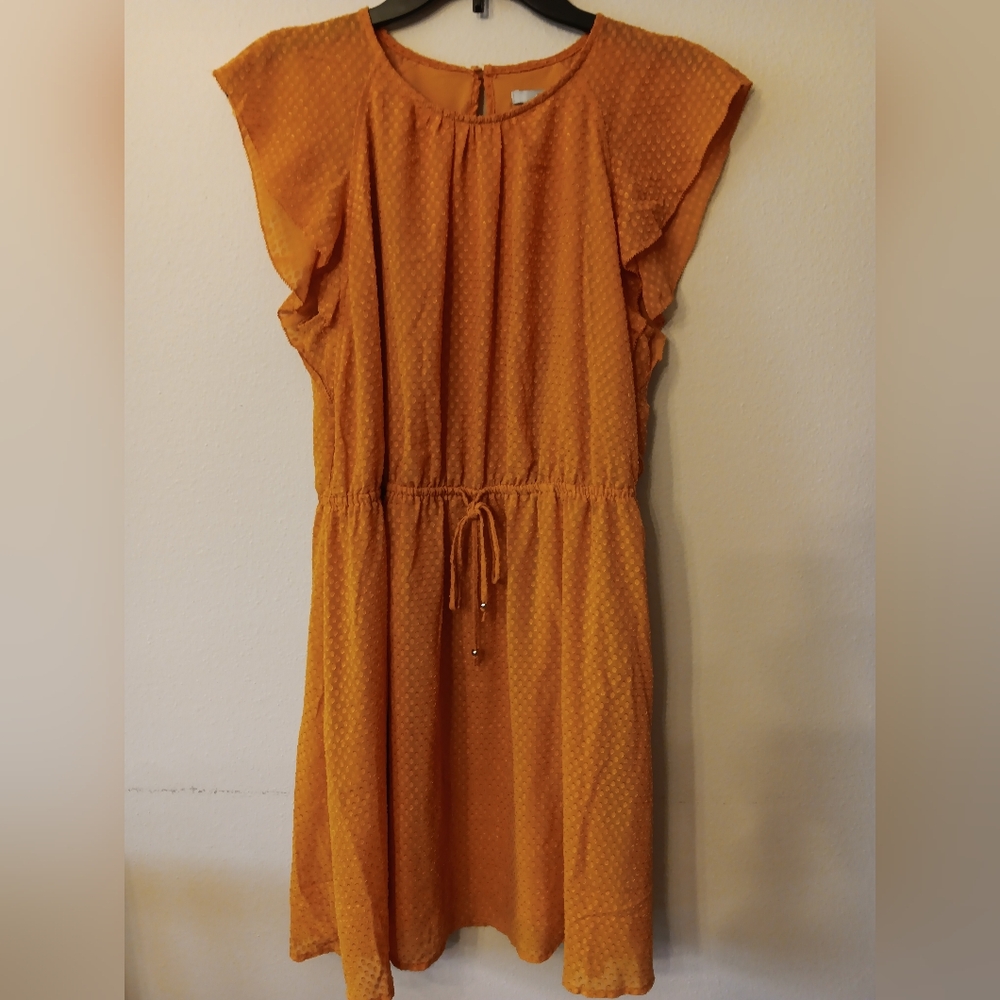 H&M women's yellow cute flowy dress with drawstring in front size 8